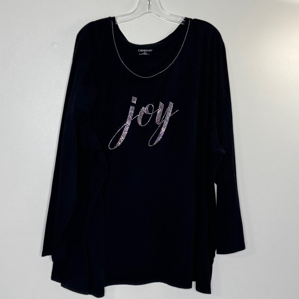 Catherines Plus Christmas Black "Joy" Long Sleeve Tee Top Tunic 5X
